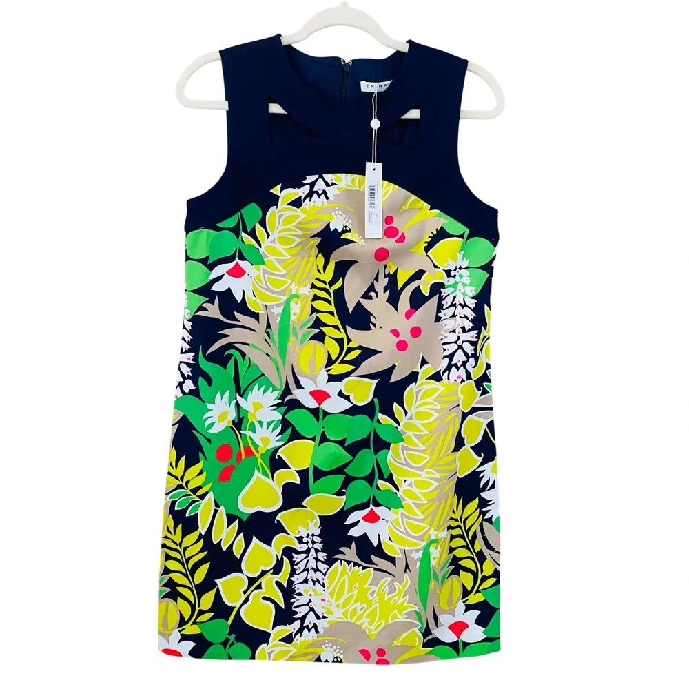 Trina Turk NWT Bev Dress Navy Multi‎ Color Cutout Cocktail Mini Dress Size 4